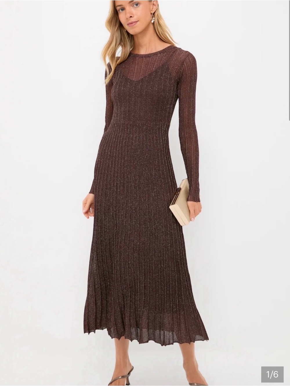 NWT-Tuckernuck Shimmery Ribbed Long-Sleeve Maxi (Moon River- Tnuck exclusive)
